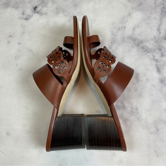 Tory Burch Tiny Miller Toe Ring Laser Cut Block Heel Slide Sandals NWOB - Picture 9 of 12